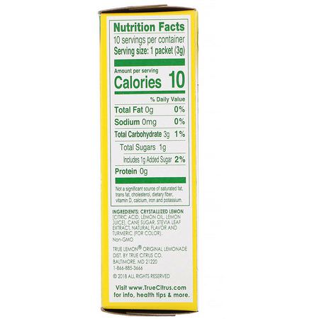 Dryckförstärkare, Krämare: True Citrus, True Lemon, Original Lemonade, 10 Packets, 1.06 oz (30 g)