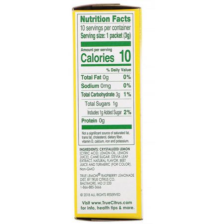 Dryckförstärkare, Krämare: True Citrus, True Lemon, Raspberry Lemonade, 10 Packets, 1.06 oz (30 g)