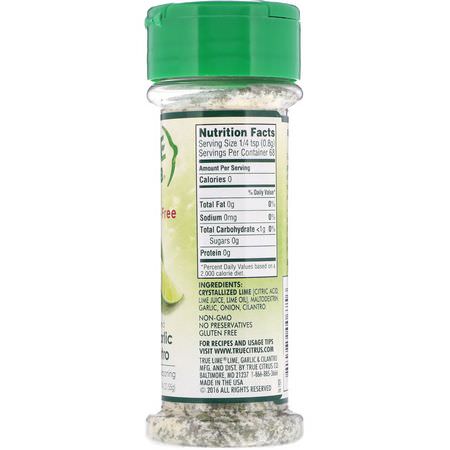Kryddor, Örter: True Citrus, True Lime, Crystallized Lime, Garlic & Cilantro, Salt-Free, 1.94 oz (55 g)