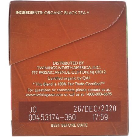 Svart Te: Twinings, 100% Organic Black Tea, Breakfast Blend, 20 Tea Bags, 1.41 oz (40 g)