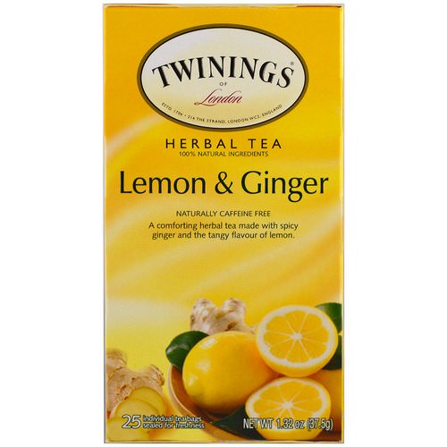 Twinings, Herbal Tea, Lemon & Ginger, Caffeine Free, 25 Tea Bags, 1.32 oz (37.5 g) Review