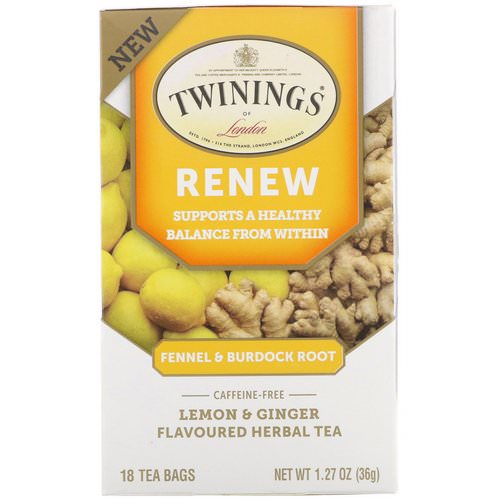 Twinings, Renew Herbal Tea, Fennel & Burdock Root, Lemon & Ginger, Caffeine Free, 18 Tea Bags, 1.27 oz (36 g) Review