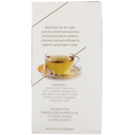 Örtte: Twinings, Unwind Herbal Tea, Passionflower & Chamomile, Spiced Apple & Vanilla, Caffeine Free, 18 Tea Bags, 0.95 oz (27 g)
