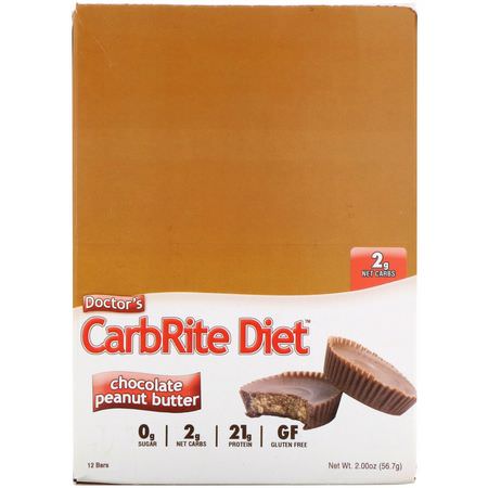 Vassleproteinbarer, Sojaproteinbarer, Proteinbarer, Brownies: Universal Nutrition, Doctor's CarbRite Diet, Chocolate Peanut Butter, 12 Bars, 2.00 oz (56.7 g) Each