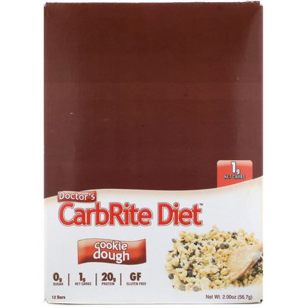 Vassleproteinstänger, Sojaproteinbarer, Proteinstänger, Brownies: Universal Nutrition, Doctor's CarbRite Diet, Cookie Dough, 12 Bars, 2 oz (56.7 g) Each