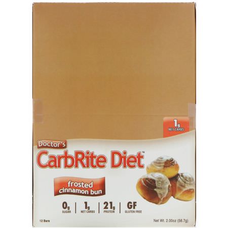 Vassleproteinbarer, Sojaproteinbarer, Proteinbarer, Brownies: Universal Nutrition, Doctor's CarbRite Diet, Frosted Cinnamon Bun, 12 Bars, 2.00 oz (56.7 g) Each