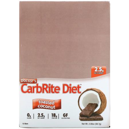 Vassleproteinbarer, Sojaproteinbarer, Proteinbarer, Brownies: Universal Nutrition, Doctor's CarbRite Diet, Toasted Coconut, 12 Bars, 2.0 oz (56.7 g) Each