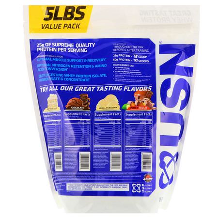 Vassleprotein, Idrottsnäring: USN, Premium 100% Whey + Protein, Birthday Cake, 5 lbs (2.27 kg)