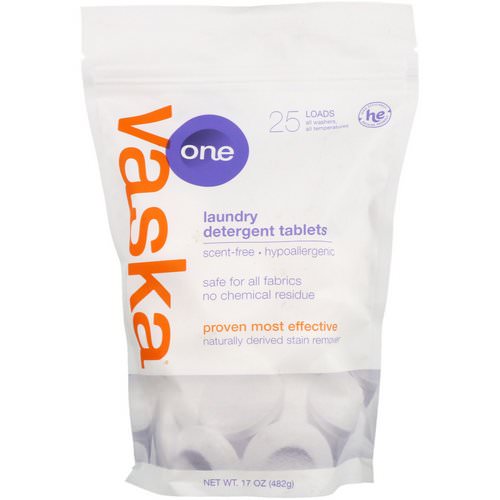 Vaska, One, Laundry Detergent Tablets, Scent Free, 25 Loads, 17 oz (482 g) Review