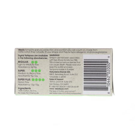 Tamponger, Feminin Hygien, Bad: Veeda, 100% Natural Cotton Tampon, Regular, 16 Tampons