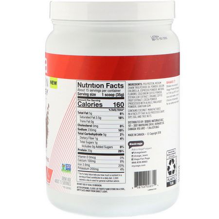 Ärtprotein, Växtbaserat Protein, Sportnäring: Vega, Protein & Energy, Cold Brew Coffee, 1.2 lbs (526 g)
