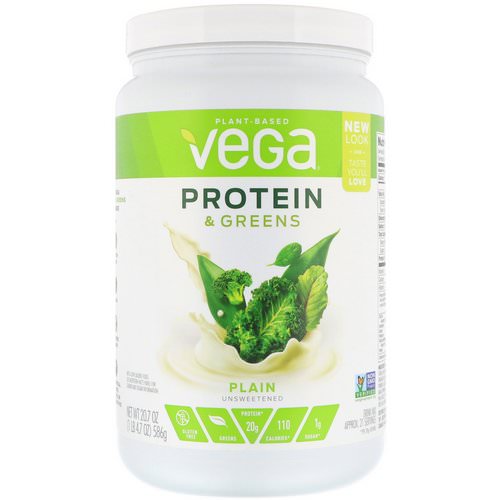 Vega, Protein & Greens, Plain Unsweetened, 1.3 lbs (586 g) Review