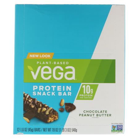 Snackbarer, Växtbaserade Proteinbarer, Proteinbarer, Brownies: Vega, Snack Bar, Chocolate Peanut Butter, 12 Bars, 1.6 oz (45 g) Each