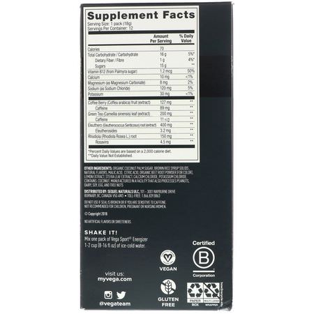 Stimulerande, Kompletteringar Före Träning, Sportnäring: Vega, Energizer, Strawberry Lemonade, 12 Packs, 0.6 oz (18 g) Each, 12 Packs, 0.6 oz (18 g) Each