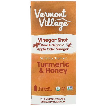 Iherb: Vermont Village, Organic, Apple Cider Vinegar Shot, Turmeric & Honey, 12 Pouches, 1 oz (28 g) Each