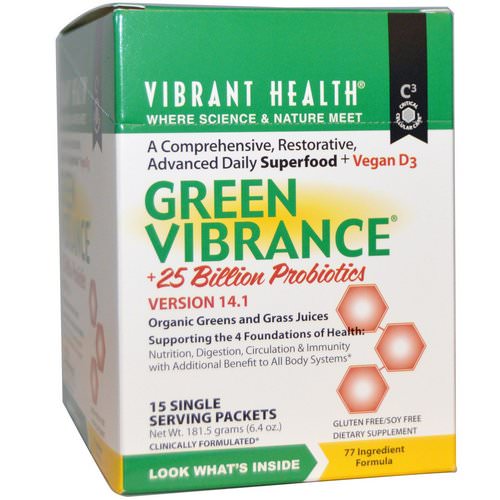 Vibrant Health, Green Vibrance +25 Billion Probiotics, Version 14.1, 15 Packets, 6.4 oz (181.5 g) Review