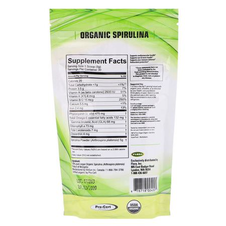 Spirulina, Alger, Superfoods, Greener: VIESUN, 100% Vegan Organic Spirulina Powder, 5 oz (150 g)