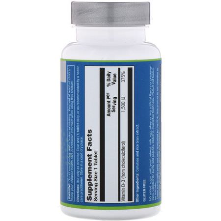 D3 Cholecalciferol, D-Vitamin, Vitaminer, Kosttillskott: Vita Logic, Vitamin D-3, 1,500 IU, 90 Vegetarian Tablets