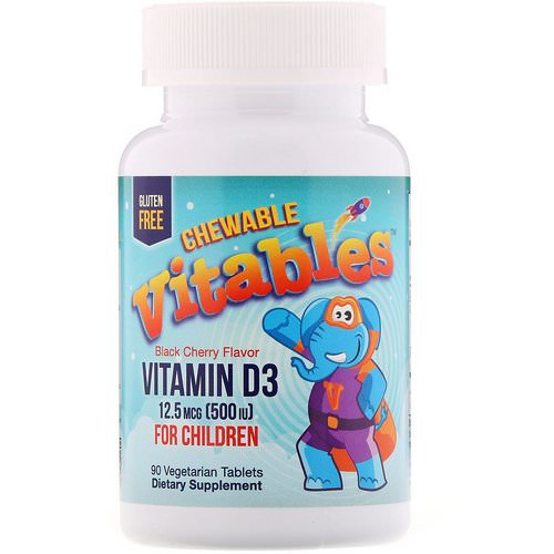Vitables, Vitamin D3 Chewables for Children, Black Cherry, 12.5 mcg (500 IU), 90 Vegetarian Tablets Review