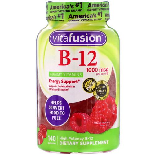 VitaFusion, B12 Adult Vitamins, Energy Support, Natural Raspberry Flavor, 1000 mcg, 140 Gummies Review