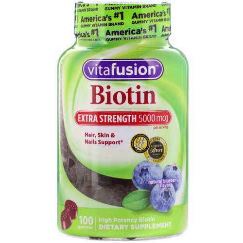 VitaFusion, Extra Strength Biotin, Natural Blueberry Flavor, 5,000 mcg, 100 Gummies Review