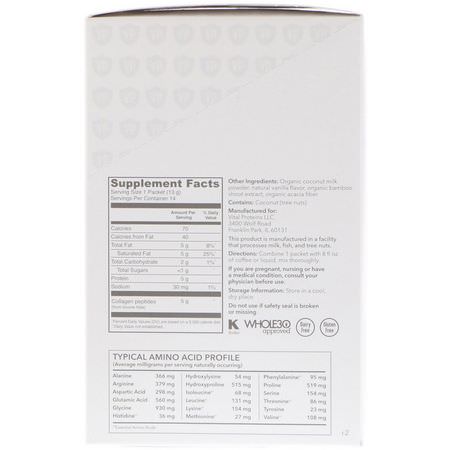 Kollagentillskott, Fog, Ben, Kosttillskott: Vital Proteins, Collagen Creamer, Vanilla, 14 Packets, 0.46 oz (13 g) Each