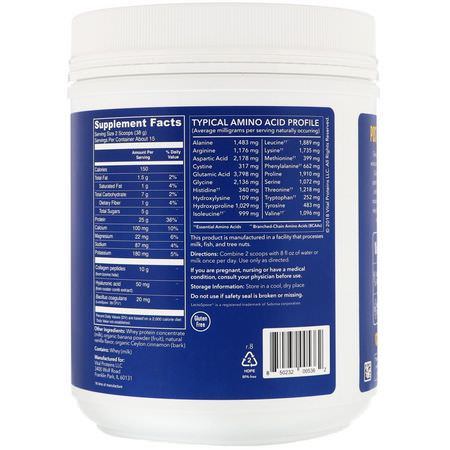 Kollagentillskott, Fog, Ben, Kosttillskott: Vital Proteins, Collagen Whey Protein, Banana, Cinnamon & Vanilla, 1.27 lbs (575 g)