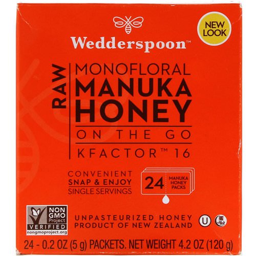 Wedderspoon, Raw Monofloral Manuka Honey, On the Go, KFactor 16, 24 Packs, 0.2 oz (5 g) Each Review