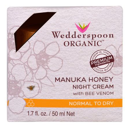 Honung, Nattfuktare, Krämer, Ansiktsfuktare: Wedderspoon, Manuka Honey Night Cream with Bee Venom, 1.7 fl oz (50 ml)