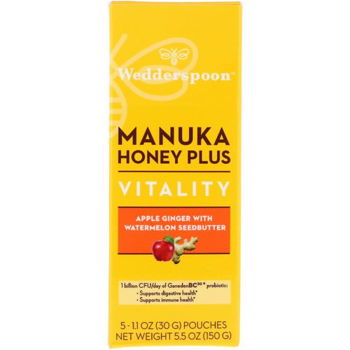 Wedderspoon, Manuka Honey Plus, Vitality, Apple Ginger with Watermelon Seedbutter, 5 Pouches, 1.1 oz (30 g) Each Review