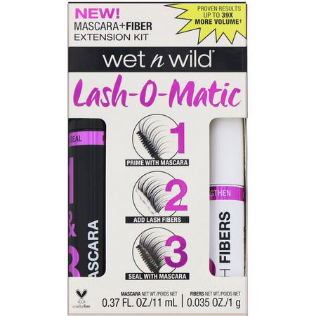 Mascara, Eyes, Makeup: Wet n Wild, Lash-O-Matic Mascara + Fiber Extension Kit, Very Black, 0.37 fl oz (11 ml)