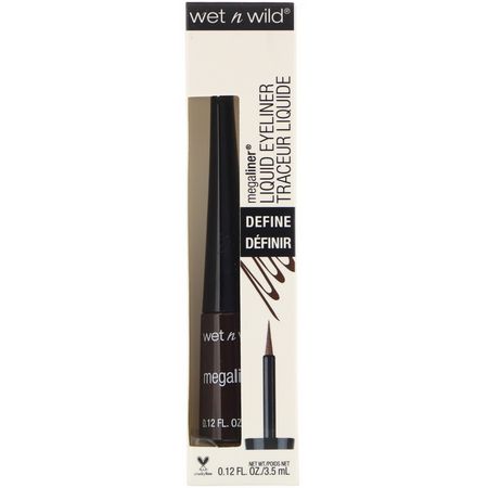 Eyeliner, Eyes, Makeup: Wet n Wild, MegaLiner Liquid Eyeliner, Dark Brown, 0.12 fl oz (3.5 ml)