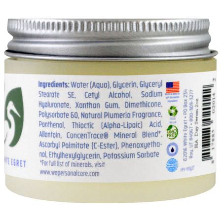 Grädde, Hyaluronsyra-Serum, Uppstramning, Anti-Aging: White Egret Personal Care, Hyaluronic Acid, Day Serum, 2 fl oz (59 ml)