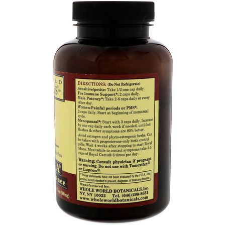 Maca, Homeopati, Örter: Whole World Botanicals, Royal Maca, 500 mg, 180 Gel Caps