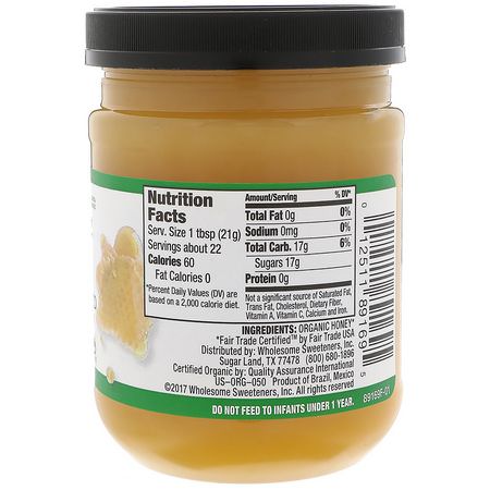Sötningsmedel, Honung: Wholesome, Organic, Spreadable Raw Unfiltered White Honey, 16 oz (454 g)