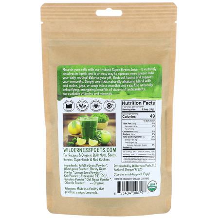 Superfoods, Greener, Kosttillskott: Wilderness Poets, Super Green Juice Powder, 3.5 oz (99 g)
