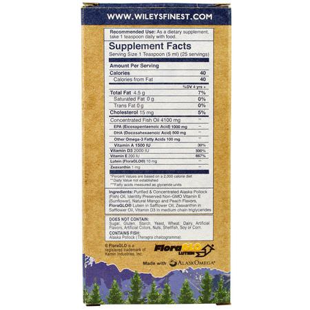 Omega, Barnas Dha, Barns Hälsa, Barn: Wiley's Finest, Wild Alaskan Fish Oil, Elementary EPA, For Kids! Natural Mango Peach Flavor, 1500 mg, 4.23 fl oz (125 ml)