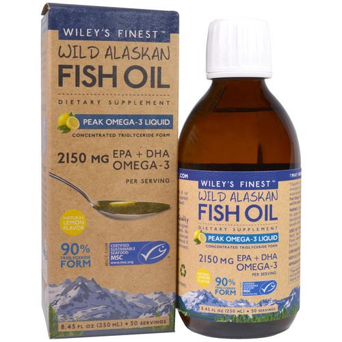 Wiley's Finest, Wild Alaskan Fish Oil, Peak Omega-3 Liquid, Natural Lemon Flavor, 2150 mg, 8.45 fl oz (250 ml) Review