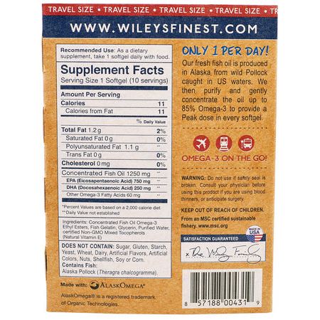 Laxolja, Omegas Epa Dha, Fiskolja, Kosttillskott: Wiley's Finest, Wiley's Finest, Wild Alaskan Fish Oil, Peak EPA, 1250 mg, 10 Fish Softgels