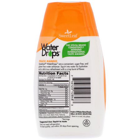 Dryckförstärkare, Kräm, Stevia, Sötningsmedel: Wisdom Natural, SweetLeaf, Water Drops, Delicious Stevia Water Enhancer, Peach Mango, 1.62 fl oz (48 ml)