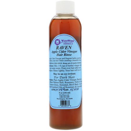 Hårbottenvård, Hårvård, Bad: WiseWays Herbals, Raven, Apple Cider Vinegar Hair Rinse, For Dark Hair, 8 oz (236 ml)