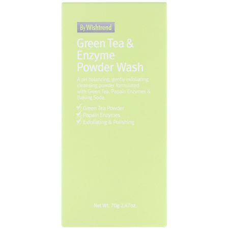 Rengöringsmedel, Ansikts Tvätt, K-Beauty Cleanse, Skrubba: Wishtrend, Green Tea & Enzyme Powder Wash, 2.47 oz (70 g)
