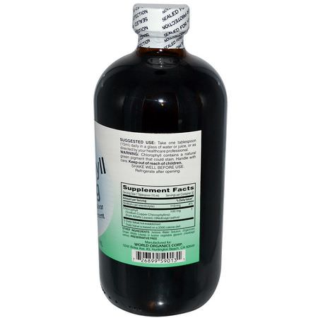 Klorofyll, Superfoods, Green, Supplements: World Organic, Liquid Chlorophyll, 100 mg, 16 fl oz (474 ml)
