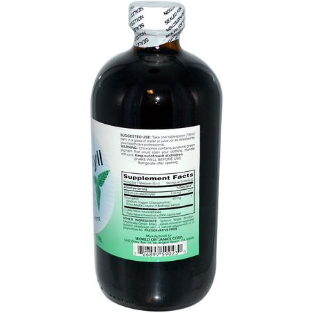 Klorofyll, Superfoods, Green, Supplements: World Organic, Liquid Chlorophyll, Natural Mint Flavor, 50 mg, 16 fl oz (474 ml)