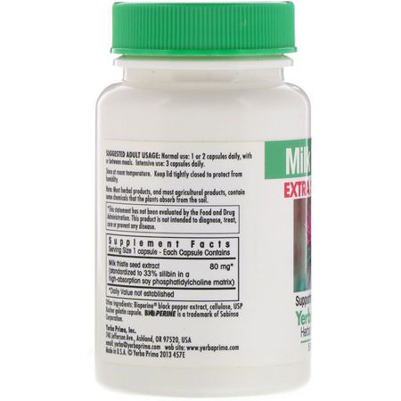 Mjölktistel Silymarin, Homeopati, Örter: Yerba Prima, Milk Thistle Extra Strength, 50 Capsules