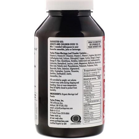 Moringa, Superfoods, Green, Supplements: Yerba Prima, Organic Moringa Powder, 10 oz (284 g)