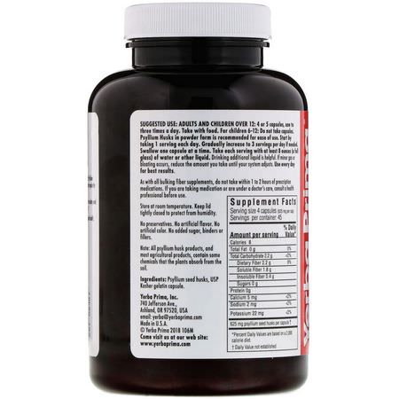 Psyllium Husk, Fiber, Digestion, Supplements: Yerba Prima, Psyllium Husks Caps, 180 Capsules