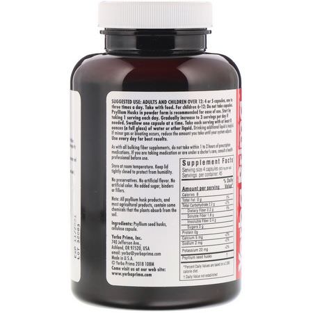 Psyllium Husk, Fiber, Digestion, Supplements: Yerba Prima, Psyllium Husks Veg Caps, 180 Capsules