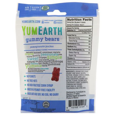 Godis, Choklad: YumEarth, Gummy Bears, Pomegranate Pucker, 5 oz (142 g)