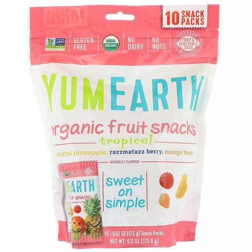 YumEarth, Organic Fruit Snacks, Tropical, 10 Packs, 0.62 oz (17.6 g) Each Review